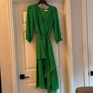 Elegant Green Wrap Dress Midi Size 12